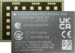 Ilustracja przedstawiająca układ SiP nRF9160 firmy Nordic Semiconductor z modemem przystosowanym do technologii długoterminowej ewolucji dla maszyn (LTE-M) i wąskopasmowego Internetu rzeczy (NB-IoT) oraz z obsługą globalnego systemu nawigacji satelitarnej (GNSS)